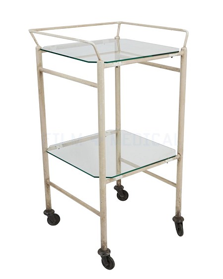 Period Cream Square Trolley 2 Glass Shelves 