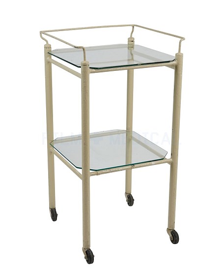 Period Square Trolley 2 Glass Shelves With Rail 