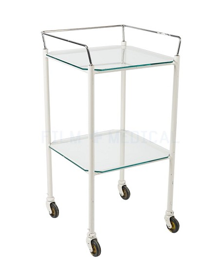 Period Cream Square Trolley With Rail, 2 Glass sheves