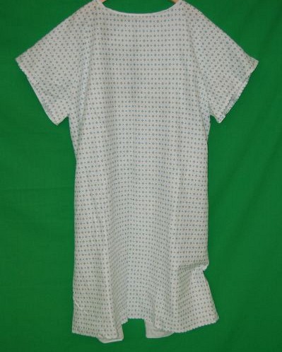 Patient Gown with Blue and White Pattern