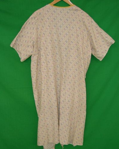 Patient Gown with Cream and Blue Pattern