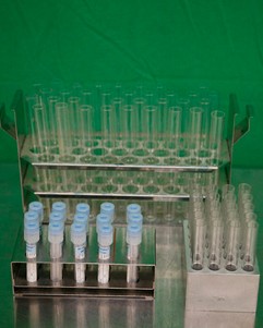 Test Tube Racks with Test Tubes and Phials