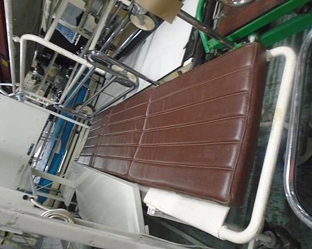 Cream Patient trolley brown mattress 