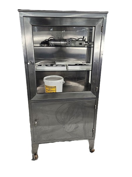 Silver Cabinet With Glass Shelves