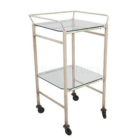 Period Cream Square Trolley 2 Glass Shelves 