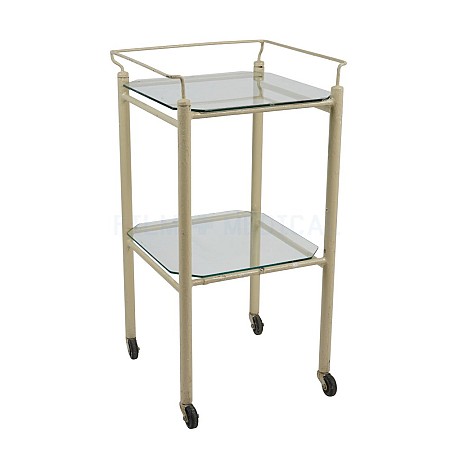 Period Square Trolley 2 Glass Shelves With Rail 