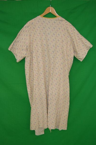 Patient Gown with Cream and Blue Pattern