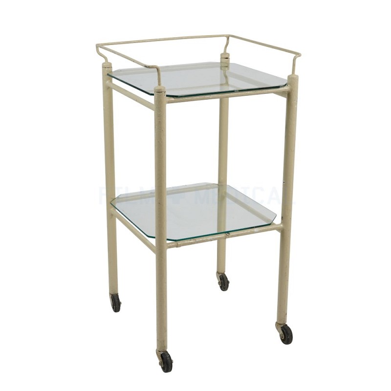 Period Square Trolley 2 Glass Shelves With Rail 